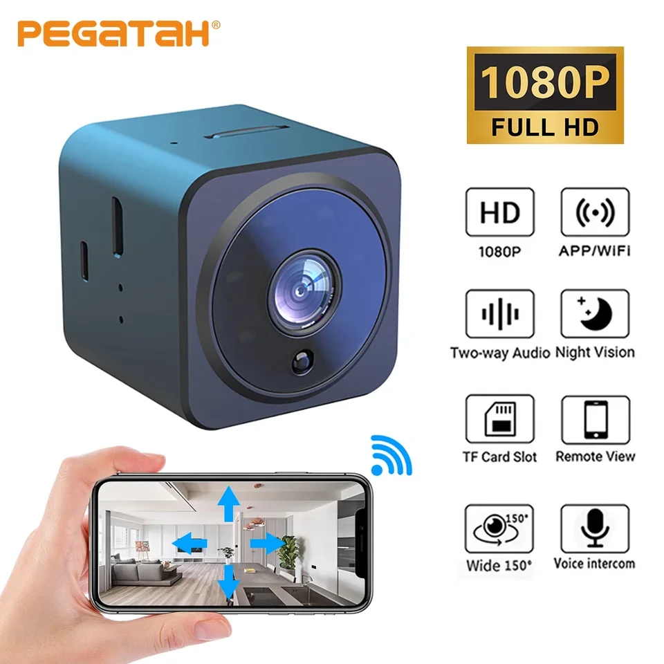 Pegatah 1080p HD Mini Camera WiFi Wifi Wireless Home Security Dozorné kamery Nočné videnie Smart Home Sports Monitor