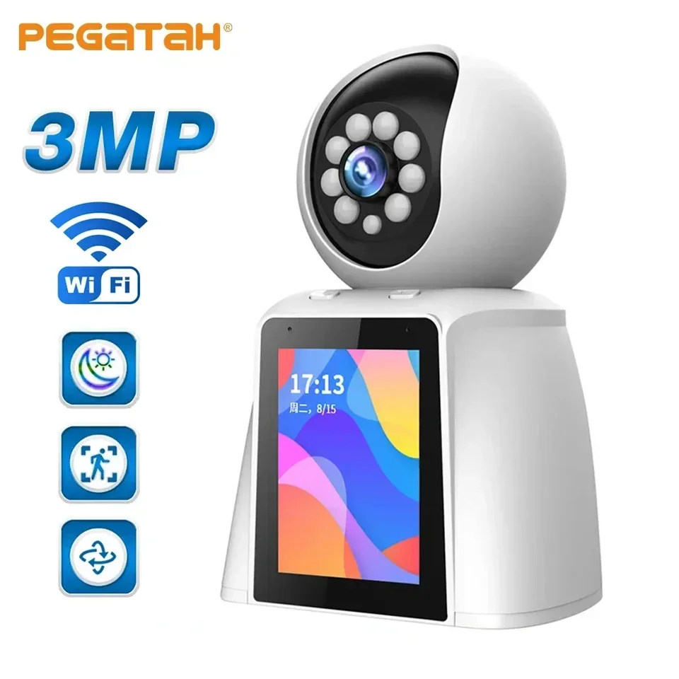PEGATAH 3MP WIFI VIOFI VIDEO CAMERA COMOANA DEAD MONITOR AUTOMOBICKÉ Sledovanie domáceho zabezpečenia Obojstranný hlasový hovor 2,8 palca IP kamery