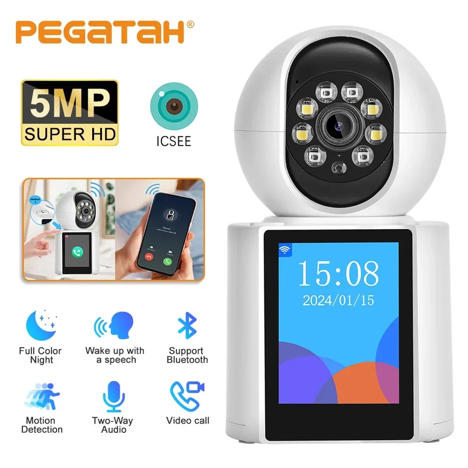 PEGATAH 5MP VIDEO Intercom COMERA COMOANA DEAD MONIVER 2.8INCH SMART HOME DOMOV WIFI CAMERAS AUTOMOBICKÉ Sledovanie CCTV CAM ICSEE