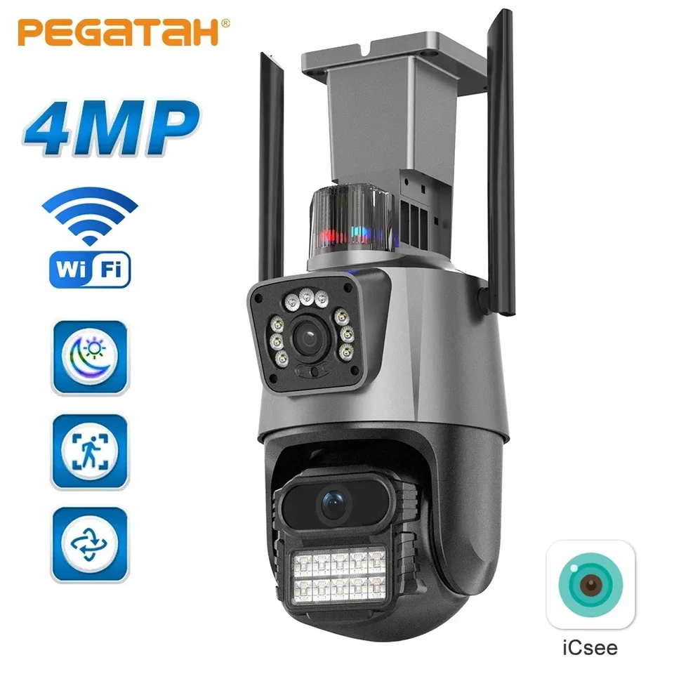PEGATAH 8MP 4K WIFI fotoaparát s dvoma šošovkami ochrana ochrany proti bezpečnosti CCTV VIDEO VIDEO Policajné svetlo Svetlo alarmový dohľad nad kamerou