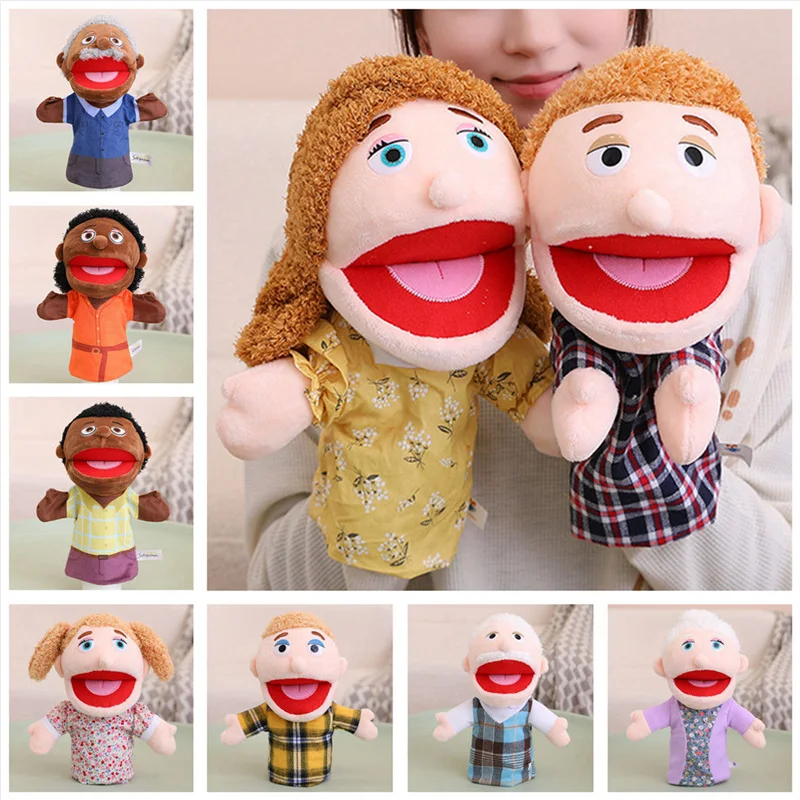 Pekné 28 cm-33cm Kids Plyšový prst a ruka bábka populárna aktivita Girl Rolu Roly Play Story Story Story Ress Family Hra hračky Doll Doll