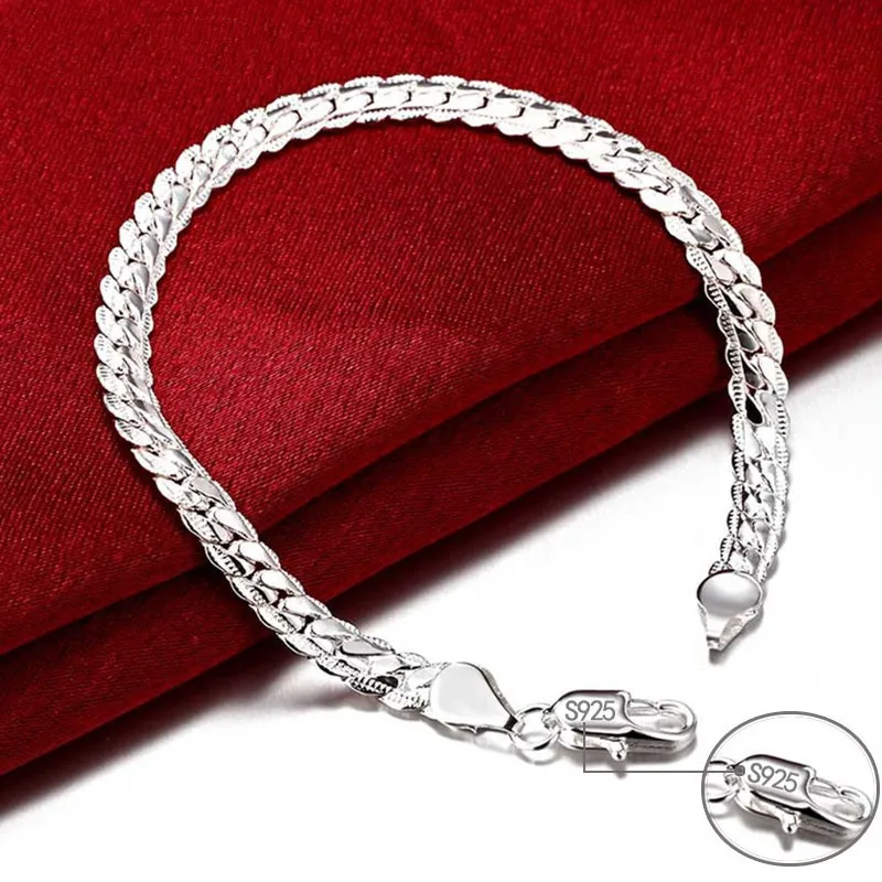 Pekné 925 Sterling Silver 6 mm bočné náramky pre ženy pre ženy módne svadobné zásnubné šperky darček