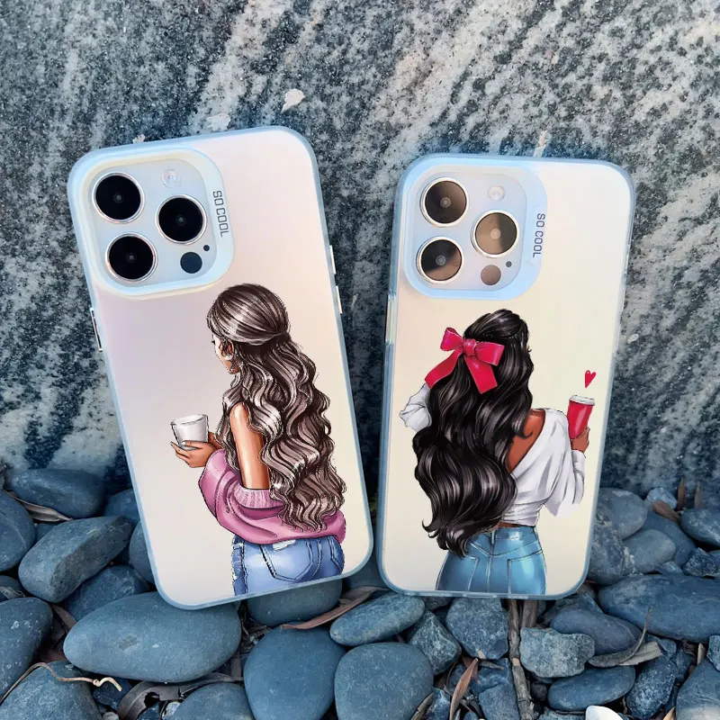 Pekné dievčenské telefónne puzdro pre iPhone 11 12 13 Pro Max 13 Mini 16 15 14 Pro Max Plus Shockproof laser zadné ochranu krycie Funda Funda