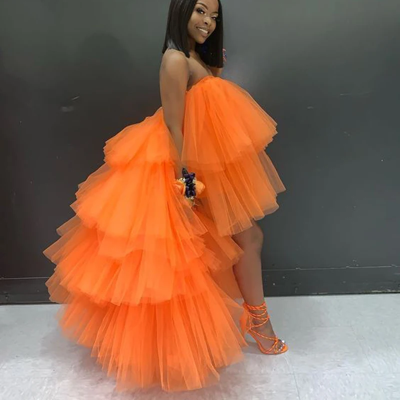 Pekné oranžové tylové šaty plus veľkosť vysoké sukne s nízkym tulle Ženy Dlhé extra nafúknuté tutu sukňa pre Gilrs narodeninovú oslavu Saias