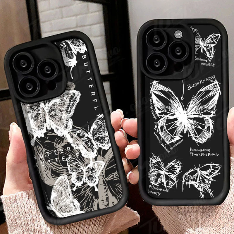 Pekný retro motýľový silikónový puzdro pre puzdro pre Xiaomi Redmi Note 13 12 11 Pro Plus 12s 11s 10s 10 9s 8 12c 13c matný zadný kryt