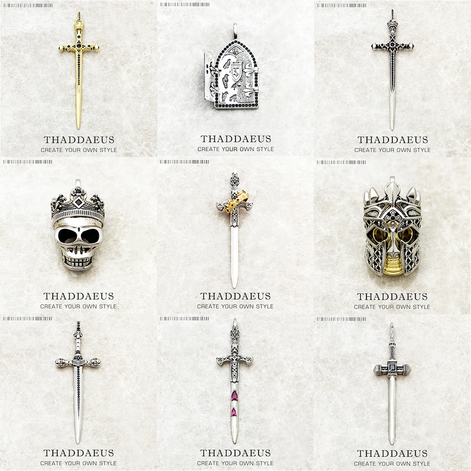 Pendant Sword s korunou lebky Knight Window Nové jemné šperky Európa štýl 925 Sterling Silver Protection Gift pre ženy