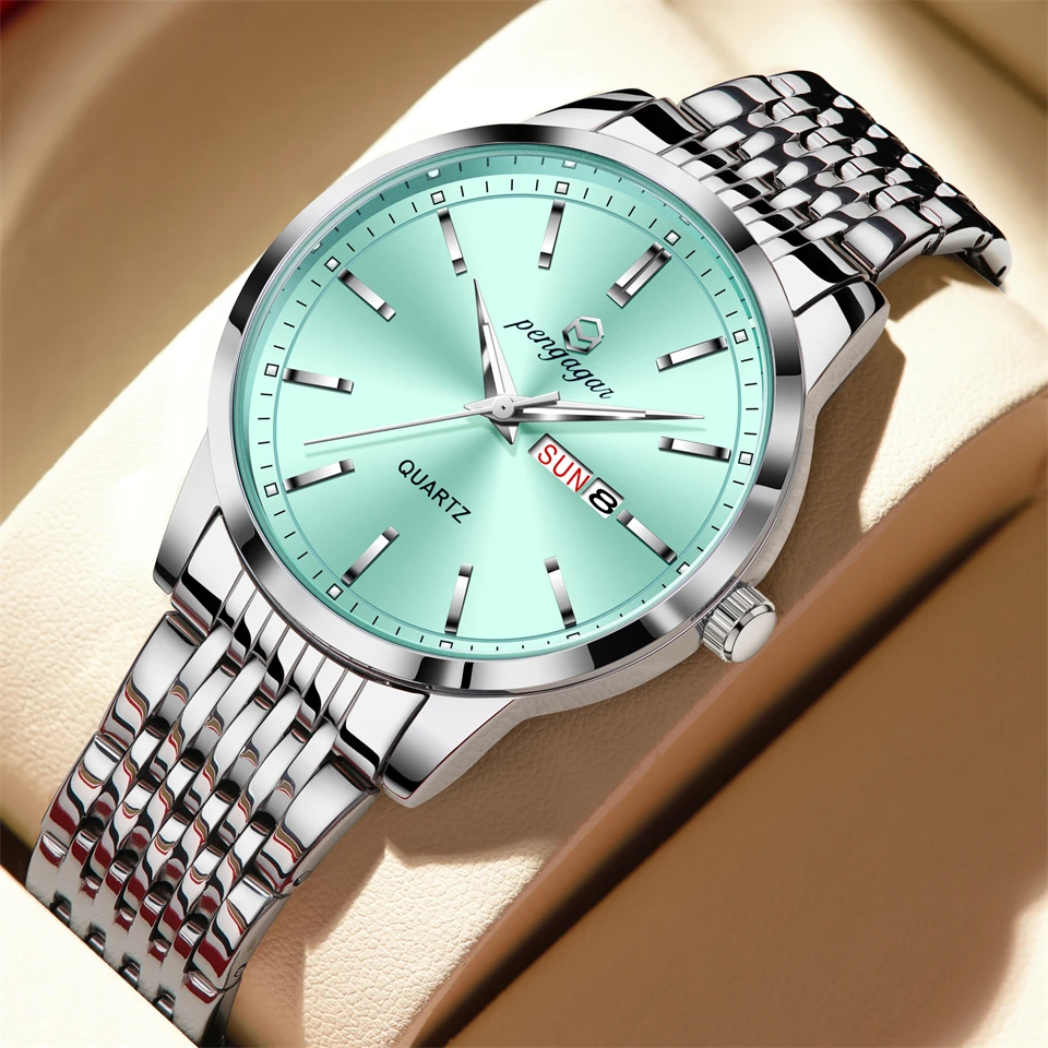 Pengagar Luxusný športový muži sledujú vodotesnú svetelnú z nehrdzavejúcej ocele Dátum náramkových hodiniek pre Man Quartz Clock Business Pánske hodinky