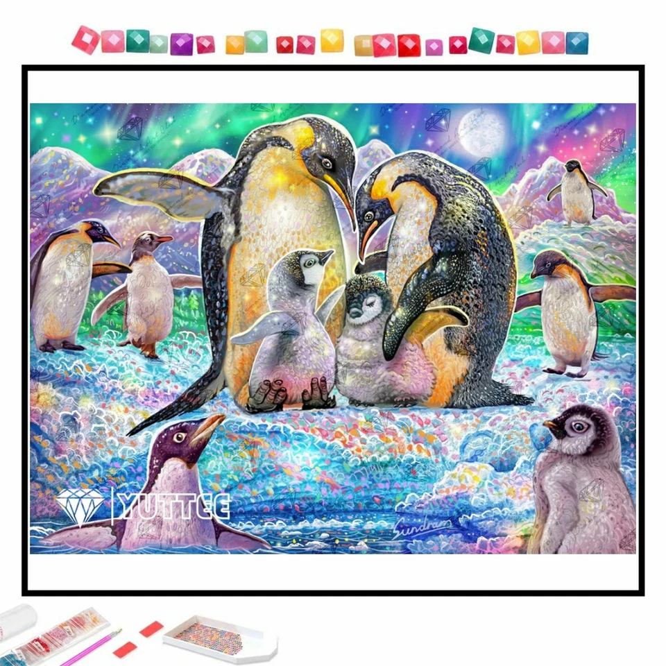 Penguin harmónia 5D DIY Diamond Painting Cross Stitch Roztomilé zviera Mozaika plné štvorcové okrúhle výšivky kamienky domáci výzdoba darček
