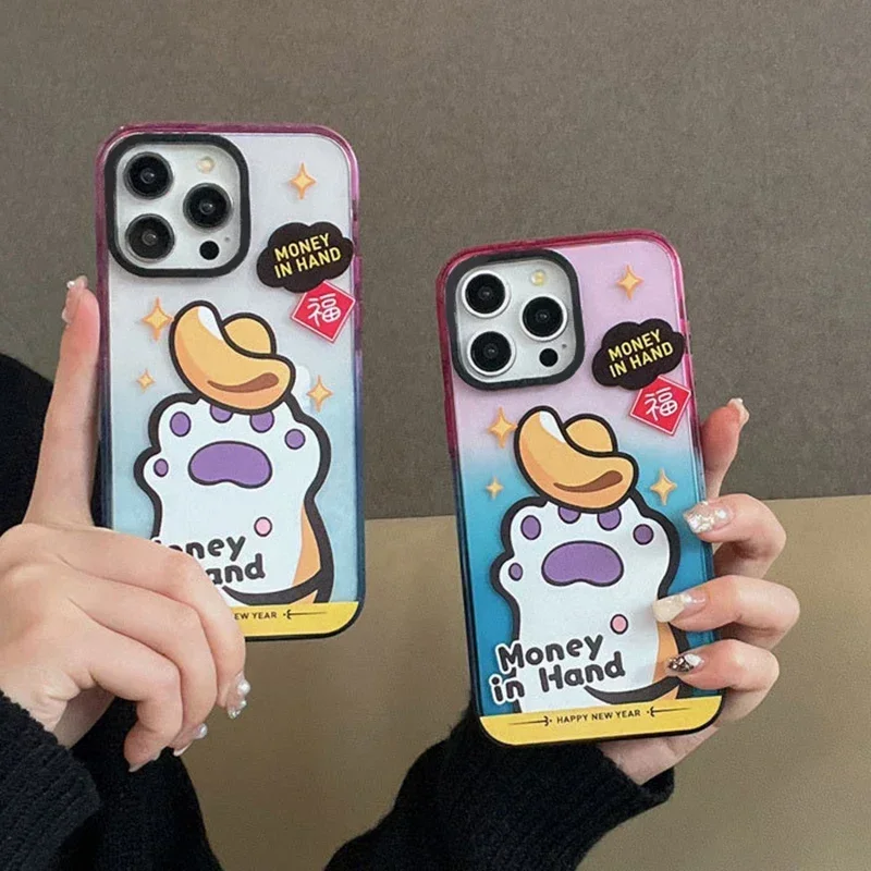 Peniaze ruky 2,0 akrylové farebné hraničné puzdro pre telefón pre iPhone 11 12 13 14 15 16 pro maximálne puzdro pre iPhone 16 Pro Max
