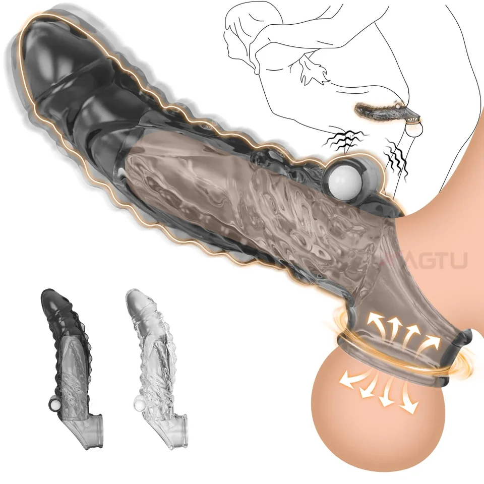Penis rukáv kohútika s rukávmi s guľkovým vibrátorom opakovane použiteľný penis Vibračný penis zväčšenie dospelých sexuálnych hračiek pre páry mužov 18