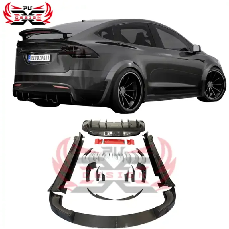 Perfect Fit Fit Fiber Fiber Front Lip Side Sukne Zadný difúzor Krídle Krídle RZ STYT Body Kit pre TESLA Model X 2022-2023