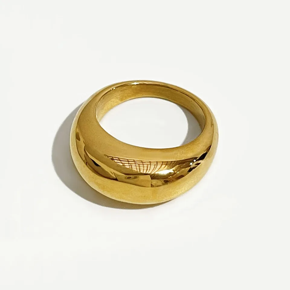 Peri'sbox Trendy Croissant Dome Cadless Ocel Gold Color Rings Minimalistický hustý robustný prsteň pre ženy stohované šperky