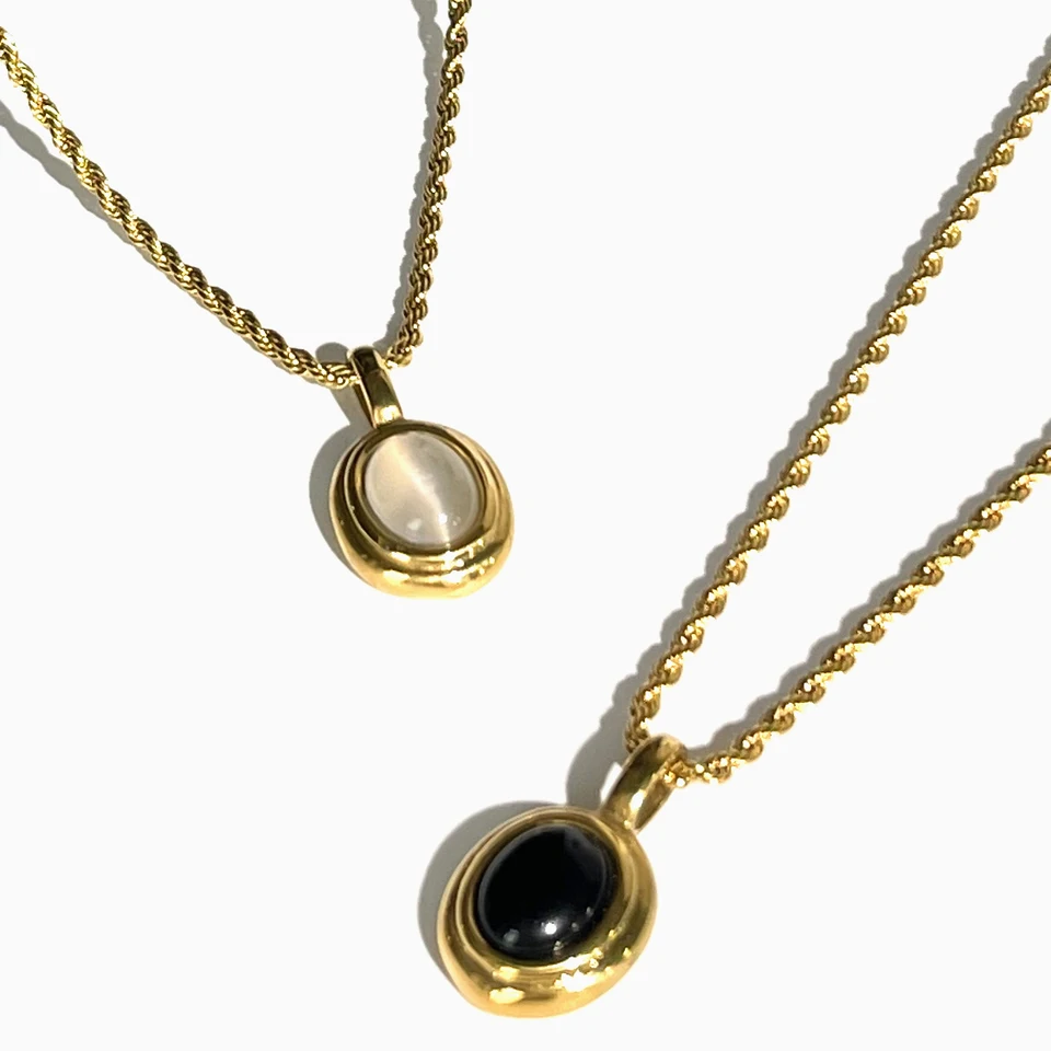 Peri'sbox z nehrdzavejúcej ocele 18 K zlato PVD PVD PVD PVD PVD PVD Čierna biela klenot Kamenná oválna prívesok na twist lane reťaz náhrdelník Stohovanie šperkov