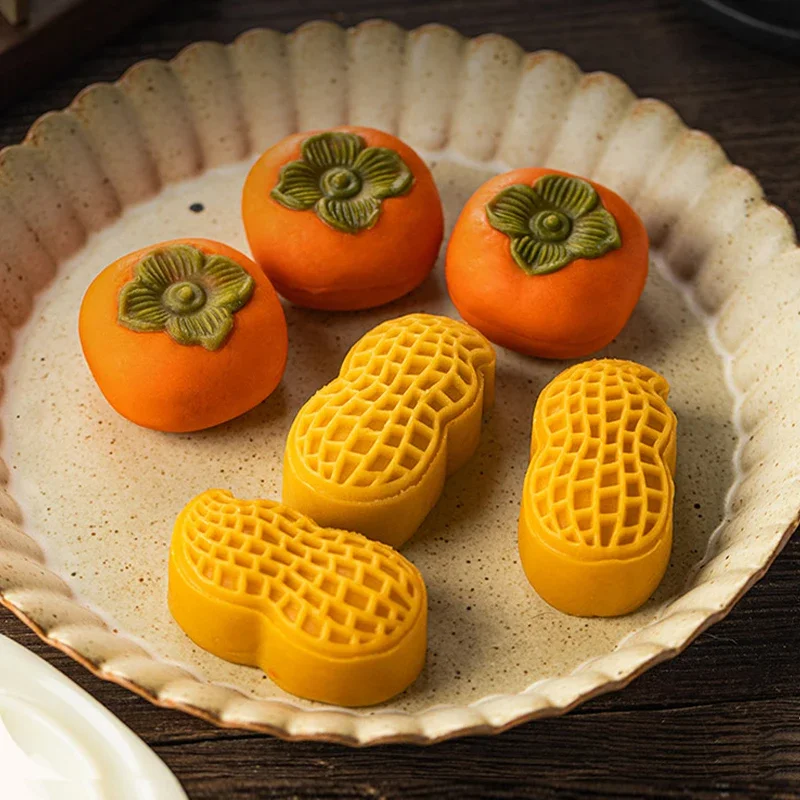 Persimmon Moon Cake Form s tečúcim jadrom a dobrou ľadovou pokožkou Persimmon arašidový model brúsenie nástroja ručne presadzované 50G75G arašidové plesne