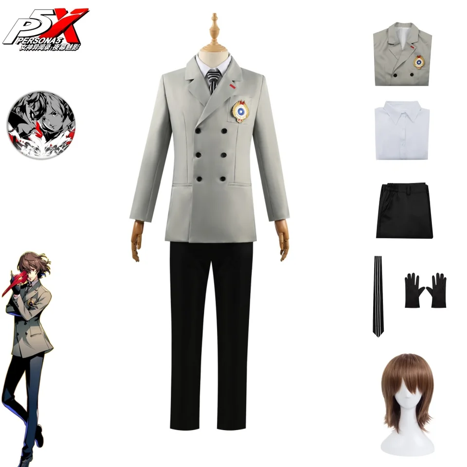 Persona 5 Goro Akechi Cosplay kostým School School Uniforma obleky Halloween Karneval Party Road Play Clothing Plné súprava pre dospelých mužov