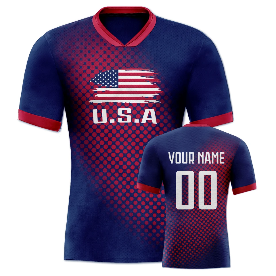 Personalized USA Soccer Jersey Youth Custom Name Number Football Training Shirt Quick-Dry Soccer Uniform for Men Women Youth