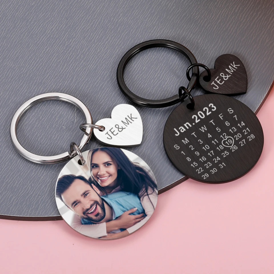Personalizovaná farebná fotografia Keychain Valentín Darček Vlastný kalendár Pár Klávesové romantické darčeky pre priateľka priateľka
