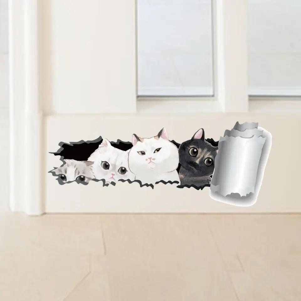 Personalizovaná králiková stena Nálepka na nálepku Kreatívna 3D zlomená nástenná nálepka s umením Easy Clean DIY Cat toaleta