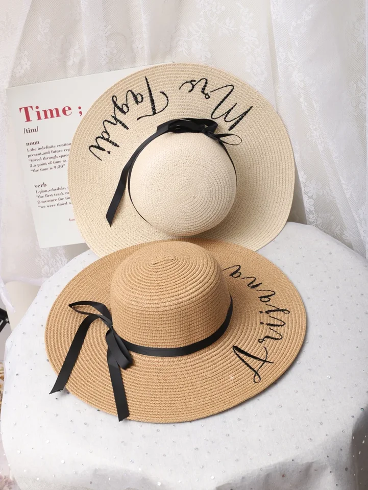 Personalizovaná nevesta Sun Hat Prispôsobená plážový klobúk Dispy plážové klobúky Prispôsobené nevesty klobúky Prispôsobené plážové klobúky pani Beach Hat