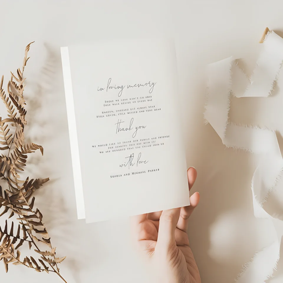 Personalizovaná programová karta, zložená, svadobný obrad, DIY Order of Service, Simple, Scandinavian