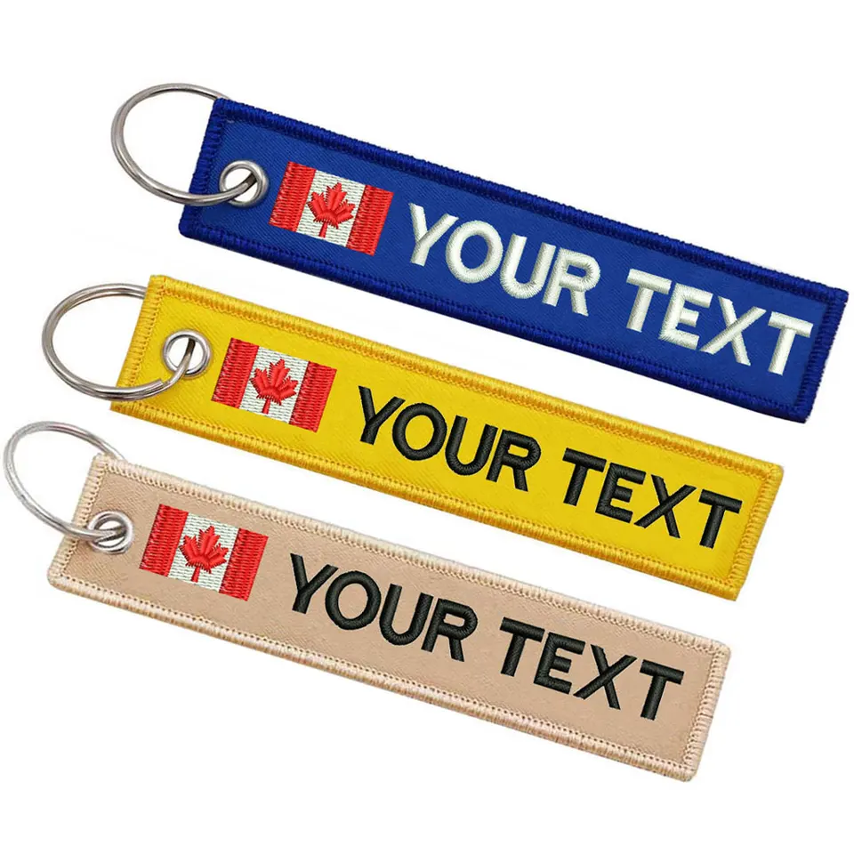 Personalizovaná vlajka Kanady Keychain Prispôsobiť textovú značku obojstrannú výšivku pre motocykle autá ATV Scooters