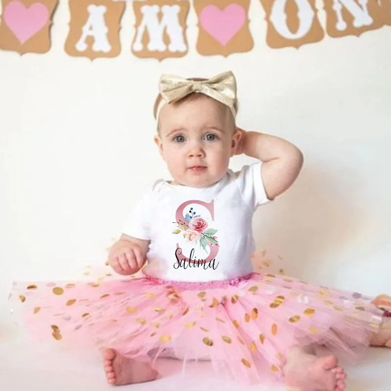 Personalizované dievčatko narodeninové oslavy šaty na mieru s menom Tutu Cake Šaty + Romper Outfits Girls Dievčatko šaty kombinézy