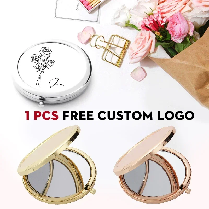 Personalizované kompaktné make -up zrkadlo vlastné vreckové zrkadlo Svadobné láskavosť pre hostí zložte zrkadlové svadobné suveníry družičky darček
