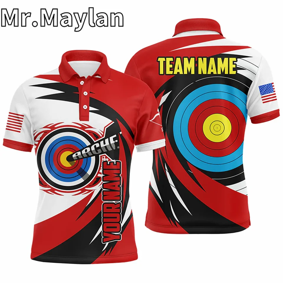 Personalizované meno 3D Target Archery Sports Polo Tirls for Men Custom American Flag Archery Team Tím Darčeky pre milovníkov lukostreľby