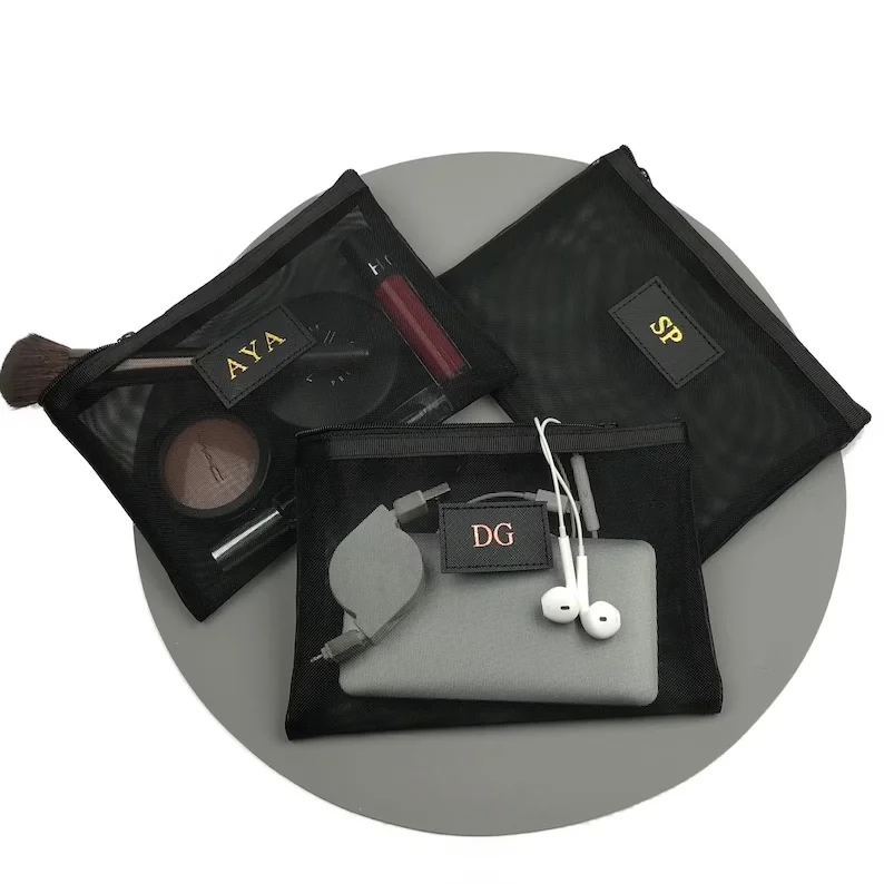 Personalizované monogramované priehľadné sieťové puzdro s kozmetickou taškou Prispôsobené make -up personalizované darčeky pre ženy
