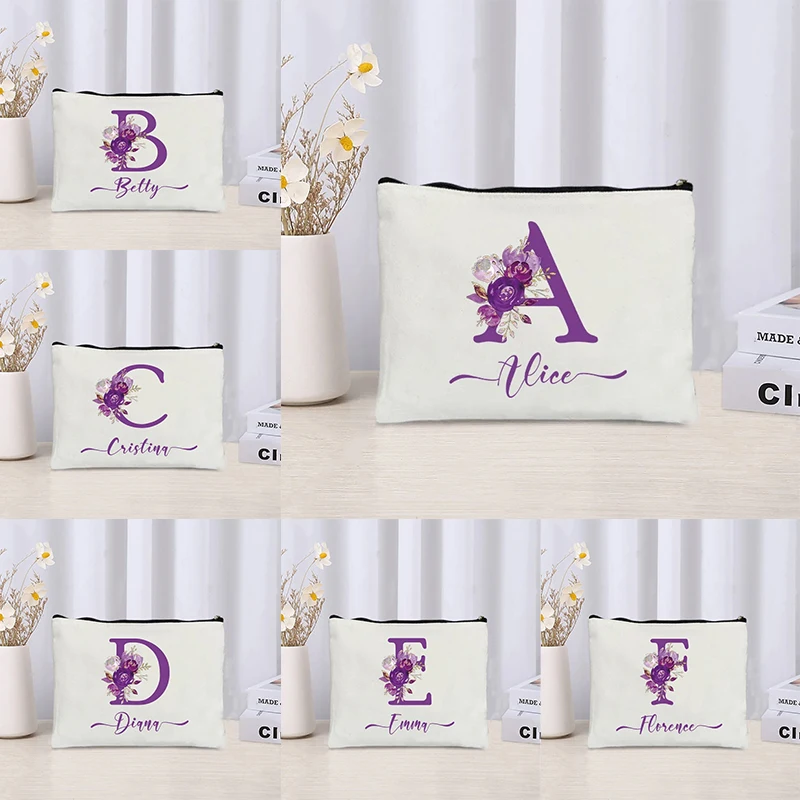 Personalizované prispôsobené meno tlačené make -up taška svadobná svadba Purple Box Dámska voľný čas Travel Travel nákupná nákupná peňaženka
