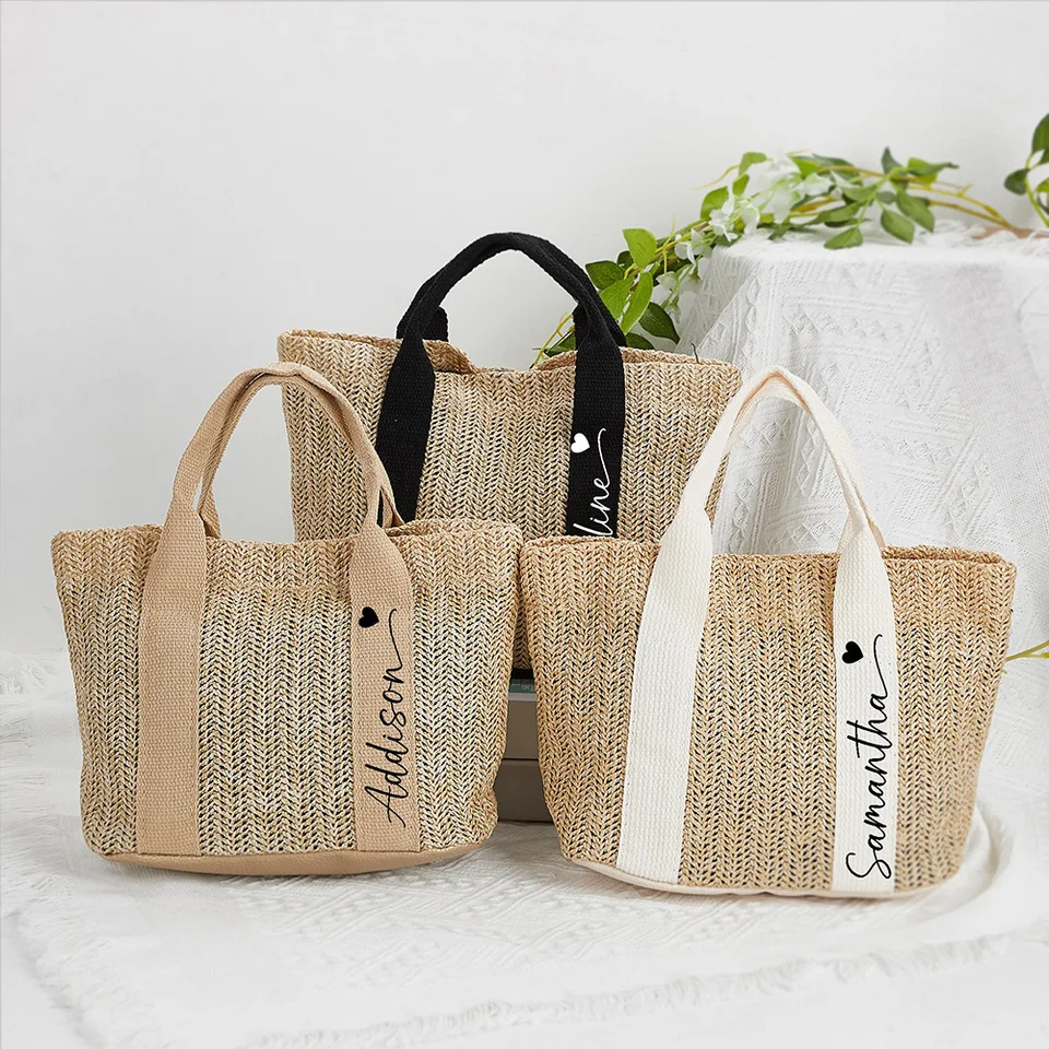 Personalizované pytloviny mini tote tašky Svadobné svadobné večierky družička darček slama slamy plážové tašky dievčatá výlet