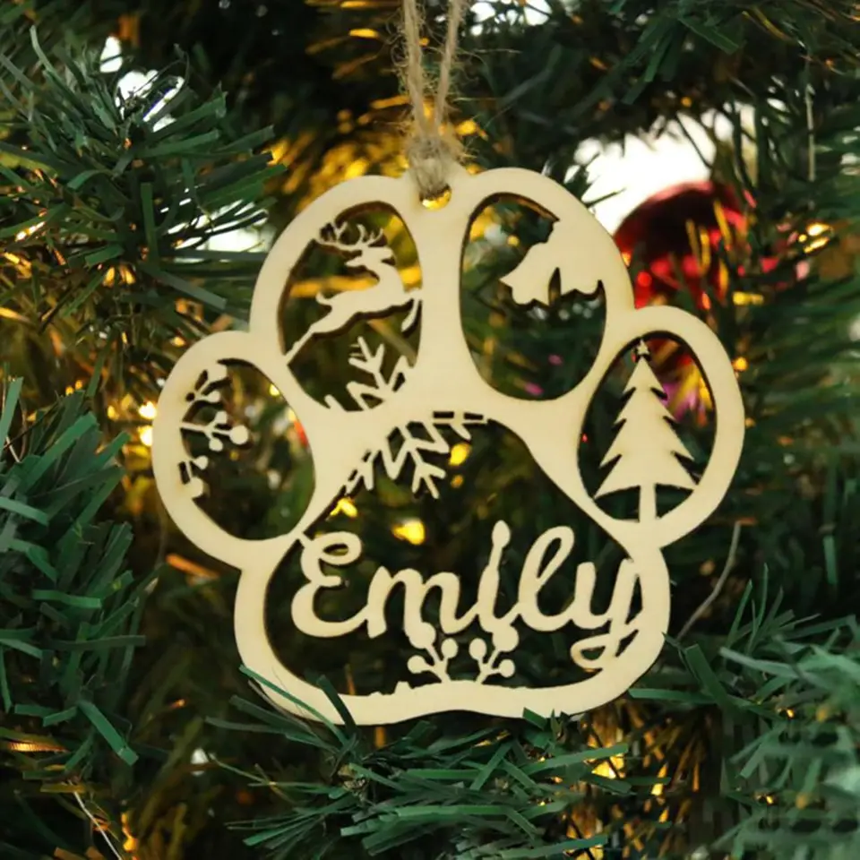 Personalizované vianočné dekorácie HollowedoutCarvedelkpine Tree Patter Pes Dog Tvar ručne vyrábané umenie newyeargift domáce dekorácie