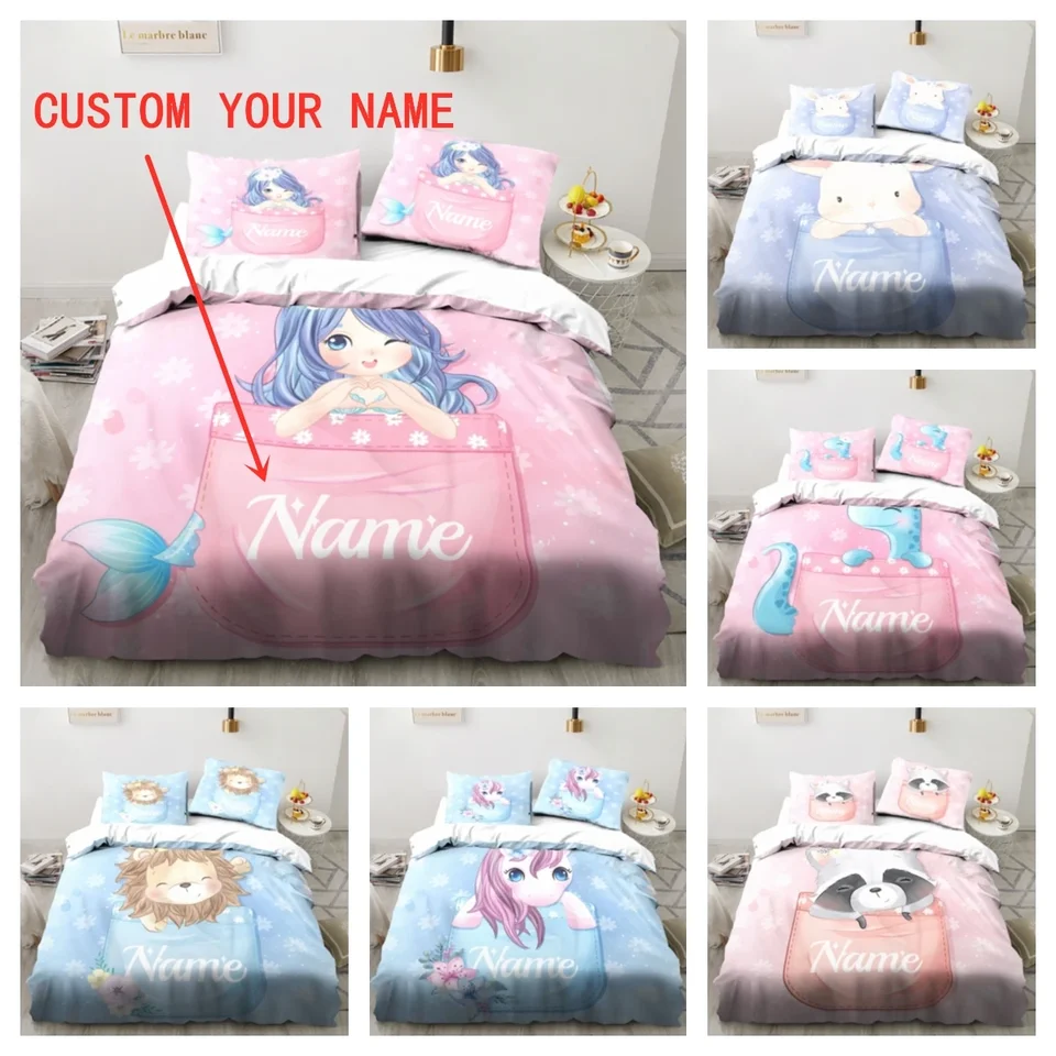 Personalizované vlastné meno dievčatko Chlapec obliečky na obale King King Twin Twin Double Child Bedding Sada mikrovlákna alebo polyesterová obálka obalu
