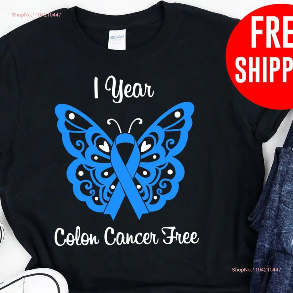 Personalizovaný 1 rok prežívajúci rakovinu hrubého čreva prežívajúce tričko Cancerversary Long alebo Krátke rukávy
