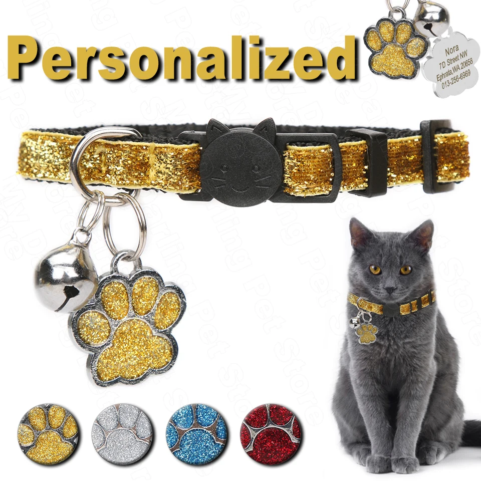 Personalizovaný obojok mačiek s zvončekom Custom Collar for Cats Kitten Puppy ID TAG MAT CATS HARDLACE NA