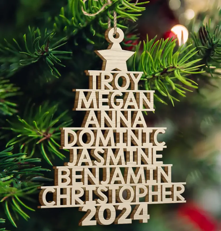Personalizovaný ozdoba rodokmeňa s menom - až 7 mien - 2024Christmas Tree Ornament -orNaments pamiatka pre rodinu