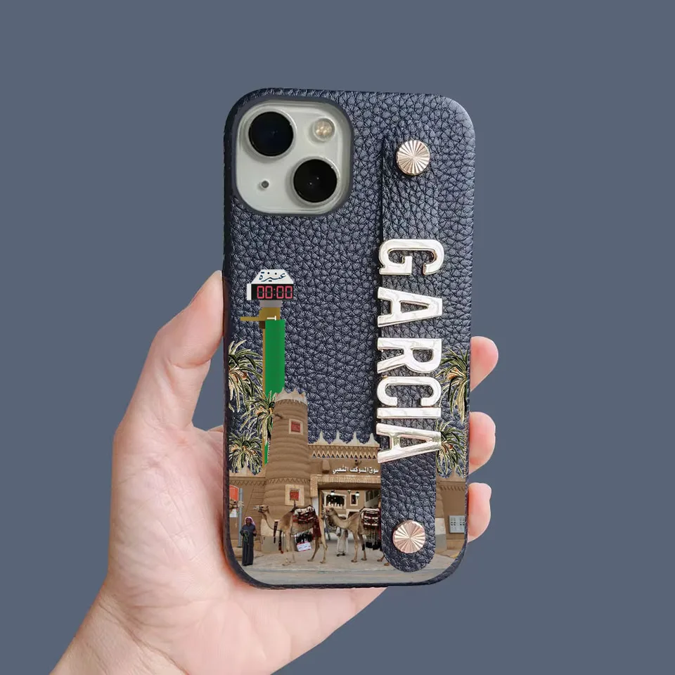 Personalizovaný prispôsobený kovový názov Letter Leather puzdro pre iPhone 15 Pro Max 14 13 Pro Max 12 16 11 11 Kafr Listy Luxusné obaly