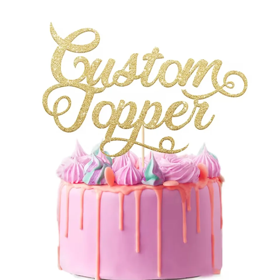 Personalizovaný torta Topper Vlastná dekorácia koláča s akýmkoľvek textom Viacfarebné trblietky Party Dôchodky Narodeniny svadobné dekoratio