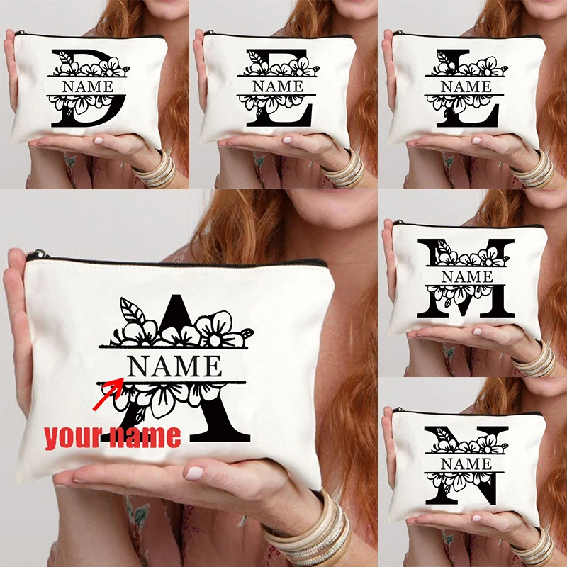 Personalizovaný vlastný názov make -up taška Monogram 26 Letter Pattern Cosmetic Kit Cestovná organizátor Bachelorette Bridesmaid Darčeková peňaženka