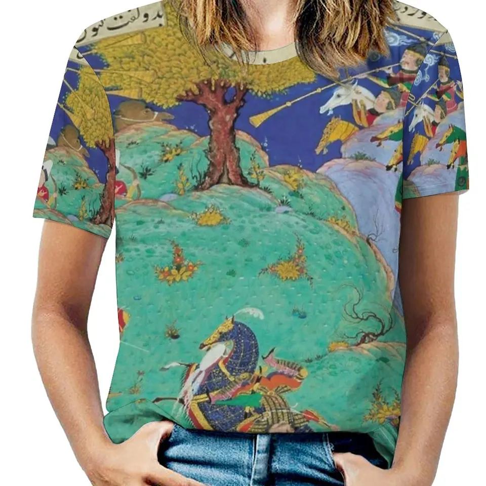 Perzská miniatúrna módna tlač Ženy Dámy Dievčatá tričko Tričko Harajuku Round Crck Tops a Tees Persia Irán Epická báseň