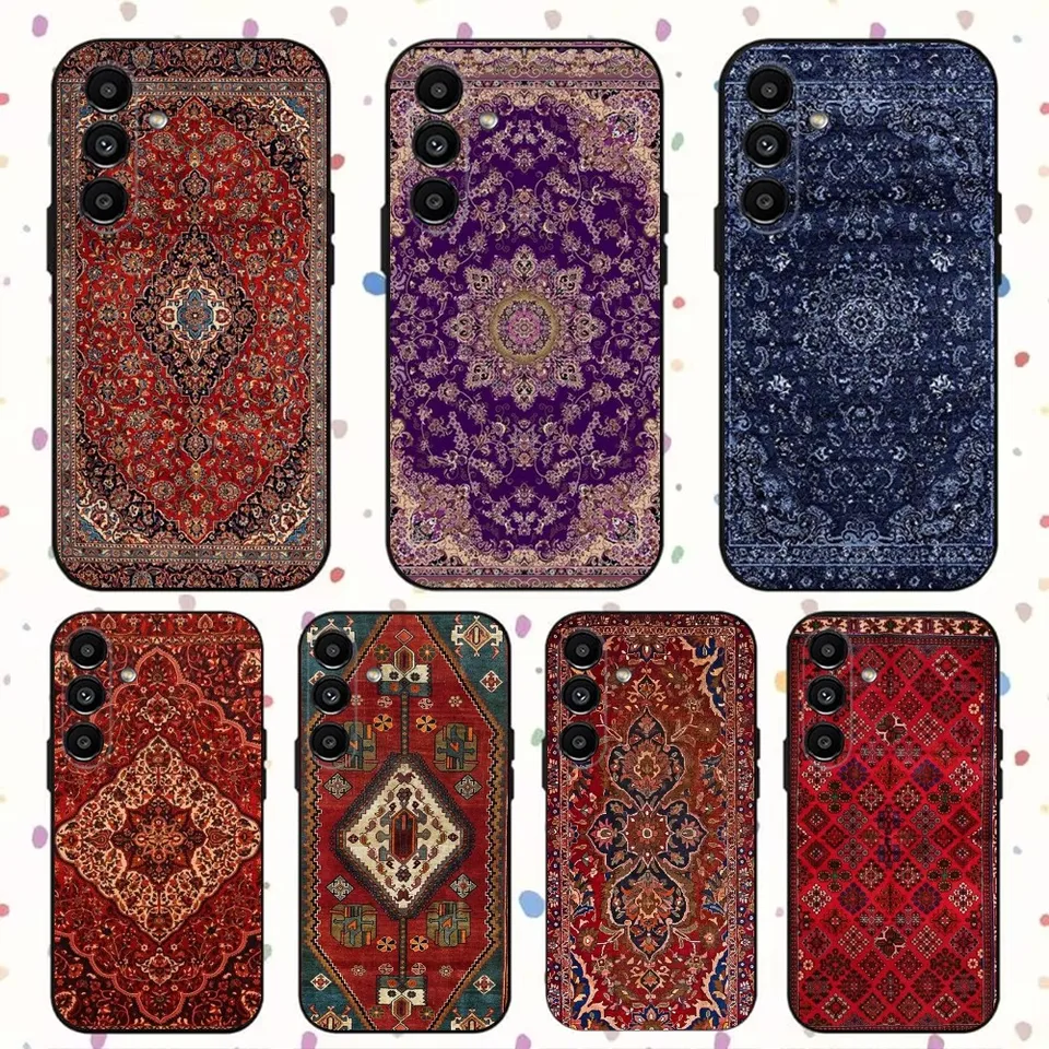 Perzský kvetinový vzor kvetinového vzoru telefónu pre Samsung S24, S21, S22, S23, S30, Ultra, S20, Plus, Fe, Lite, Note, 10,9,5 G čierny mäkký obal
