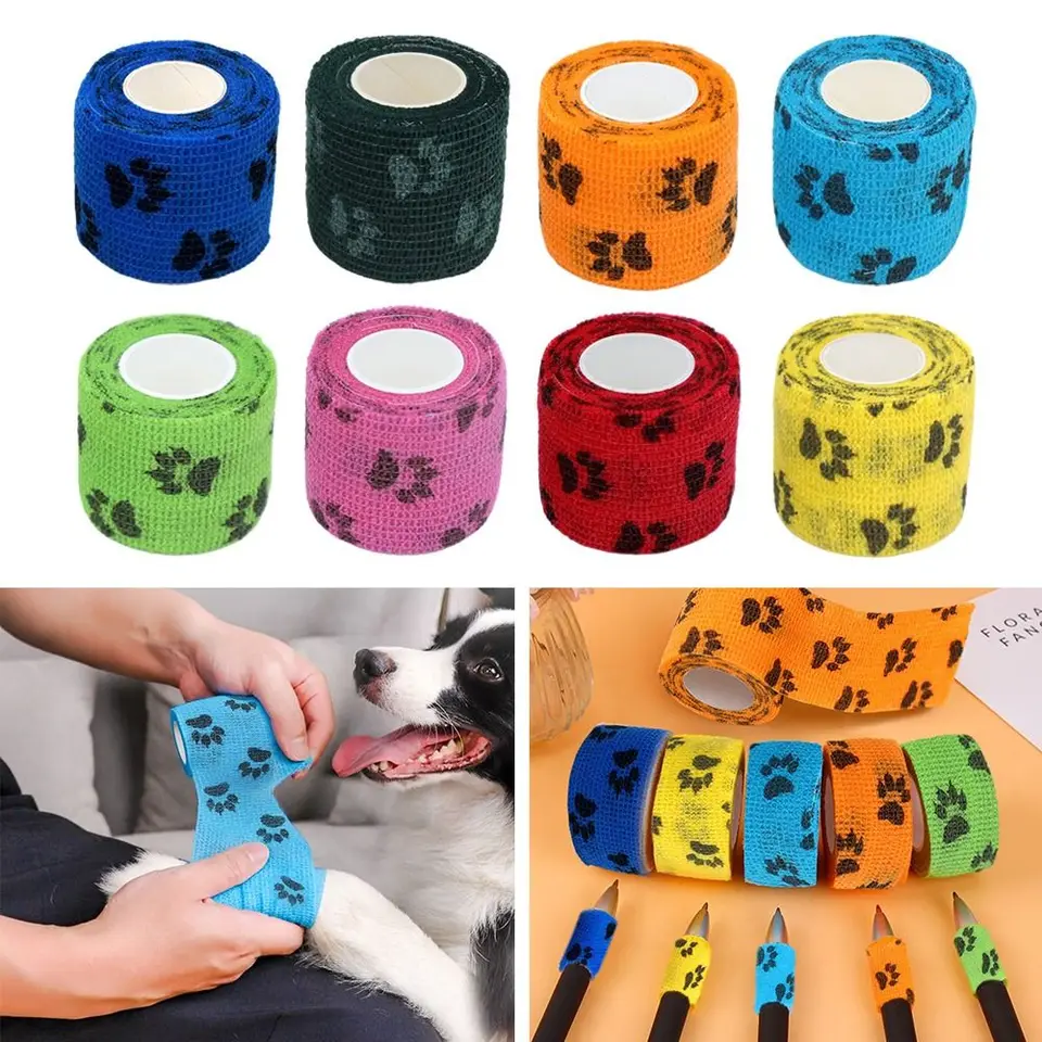 Pes labky potlačené lekárske vlastné lepidlo elastické objímky športová obalová páska pre prstovú koleno koleno prvá pomocná páska Pet Tape