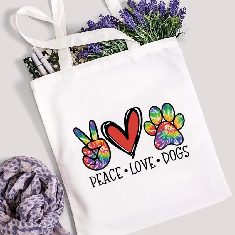 Pes labky tlačiareň vrecko na rameno Láska Láska dámy veľké kapacity nákupné tašky Canvas Prenosná taška Študent Schoolbag