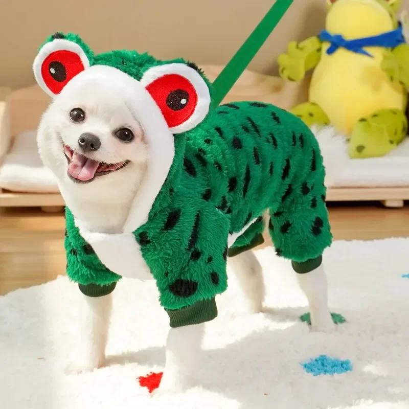 Pes oblečenia teplé fleece domáce oblečenie pre malých psov zimná mačka kostým žaba vzoru šteniatko kombinézy buldog chihuahua mops mops bunda