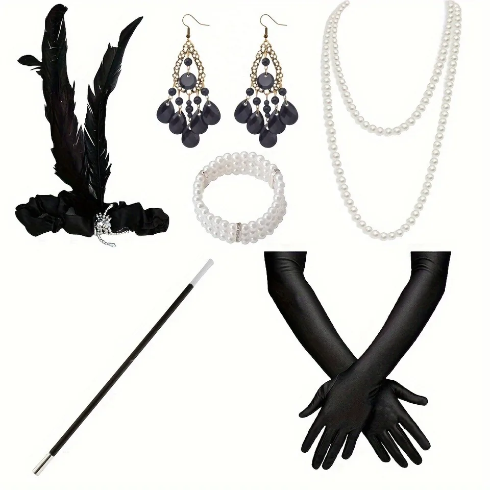 Pesenar 20. roky Great Gatsby Accessories Set, Kostýmové doplnky Roaring 20s Accessories for Women Flapper Hadpiece