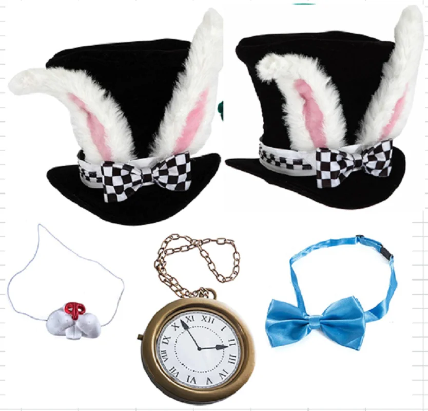Pesenar Rabbit Costume Alice v ríši divov pán Rabbit White Rabbit Hat Cosplay rekvizity príslušenstvo 5-dielne súpravy príslušenstva