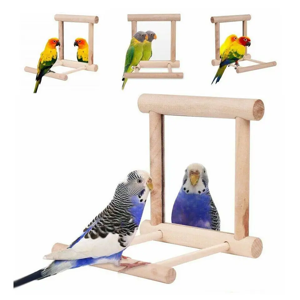 Pet Bird Mirror s zvončekom ľahko použiteľné vtáčie zrkadlo Zábava Hra hračka pre papagájový zvonček vtáky klietka hojdačka drevená hračka pre vtáky