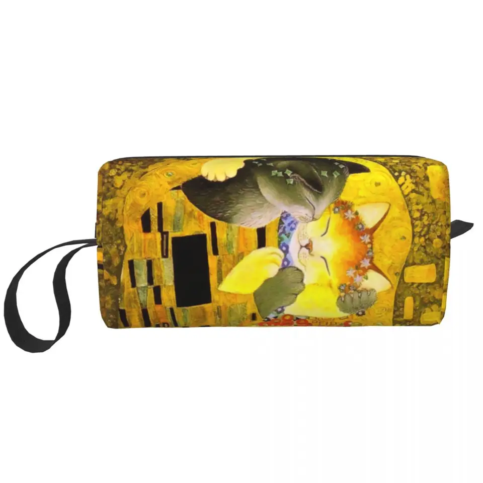 Pet Cat The Kiss Cosmetic Bag Ženy móda veľká kapacita Gustav Klimt Art makeup puzdro kozmetické skladovanie toaletné tašky