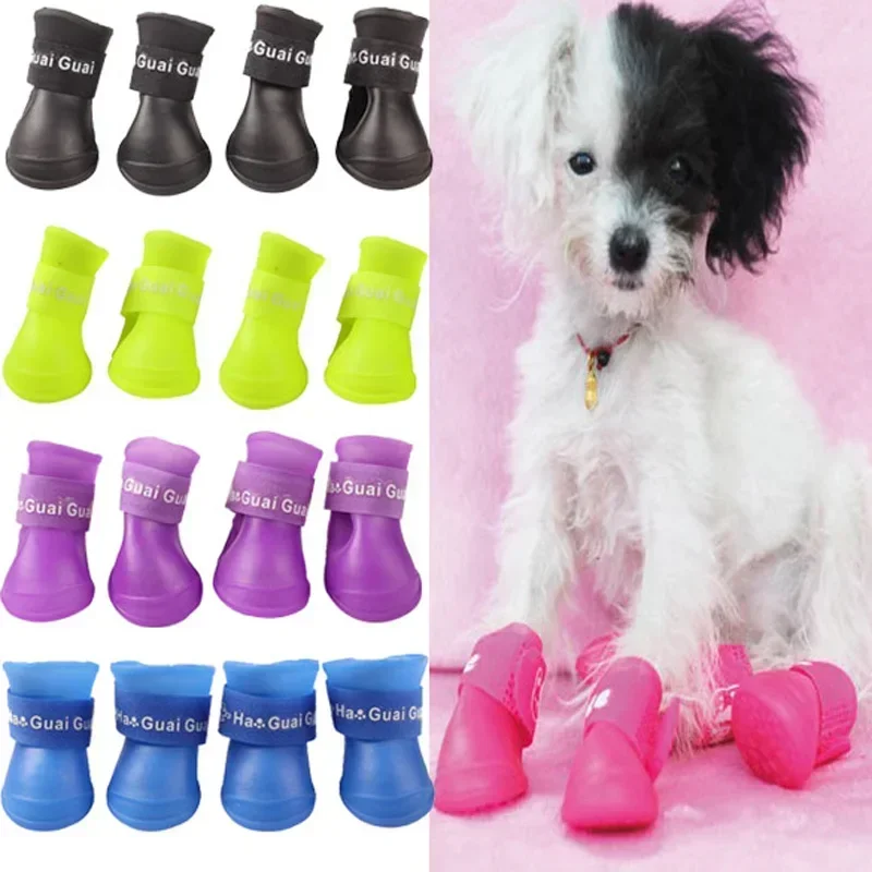 Pet Dog Rain topánky pre psov topánky prenosné prenosné protišmyie vodotesné domáce zvieratá Dažďové topánky 4ks/lot s/m/l