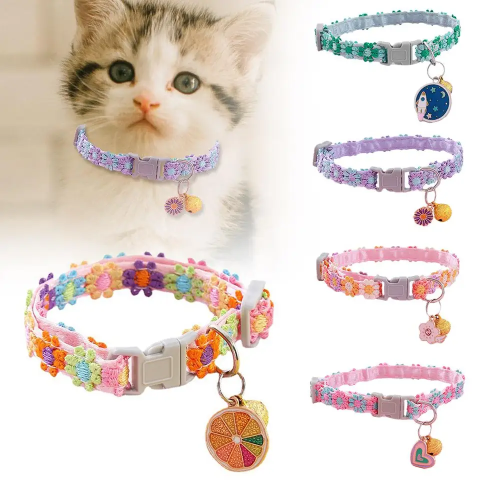 Pet golier nastaviteľný farebný čipkovaný kvetový obojok Cat Collar